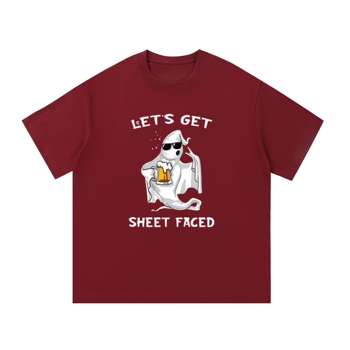 "let's get sheet faced" halloween ghost drinking graphic tee