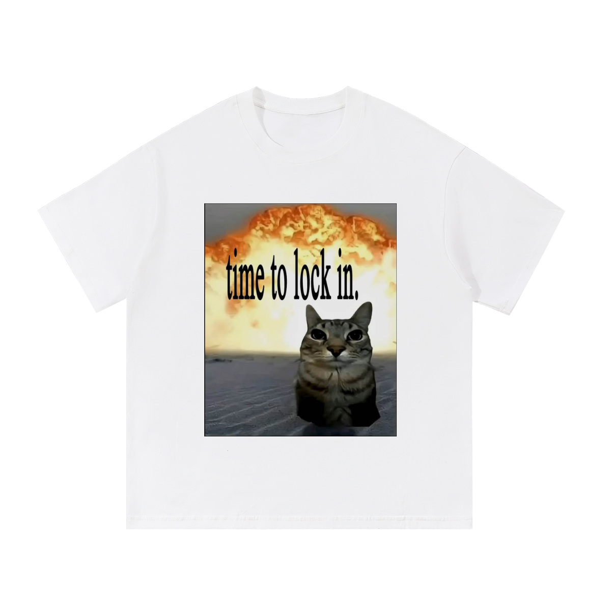 "time to lock in" kitty cat explosion graphic tee