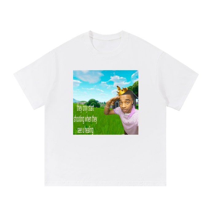 "they only start shootin when they see you healin" flight x fortnite graphic tee