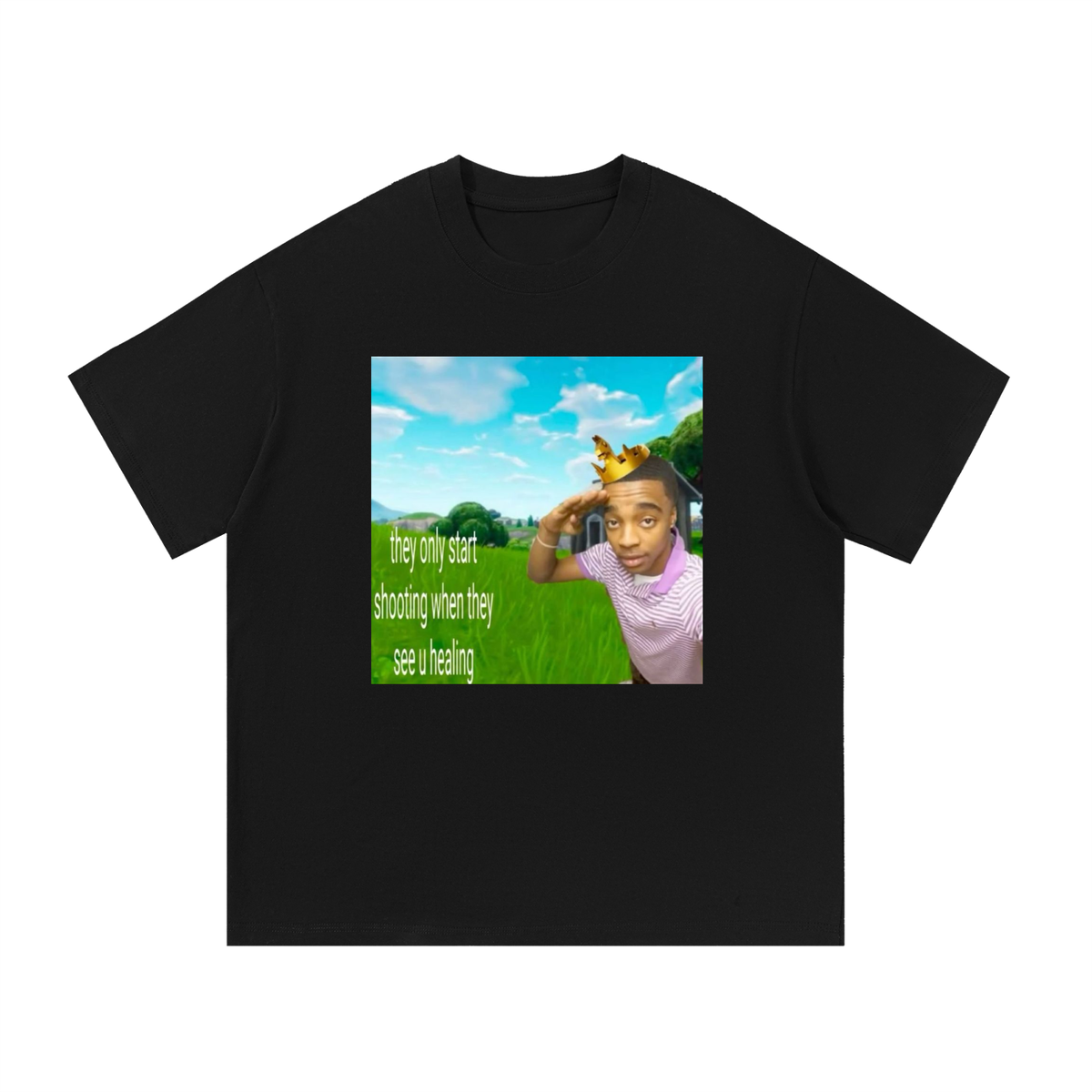 "they only start shootin when they see you healin" flight x fortnite graphic tee