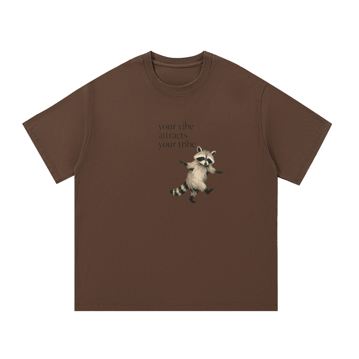 "your vibe attracts your tribe" racoon graphic tee