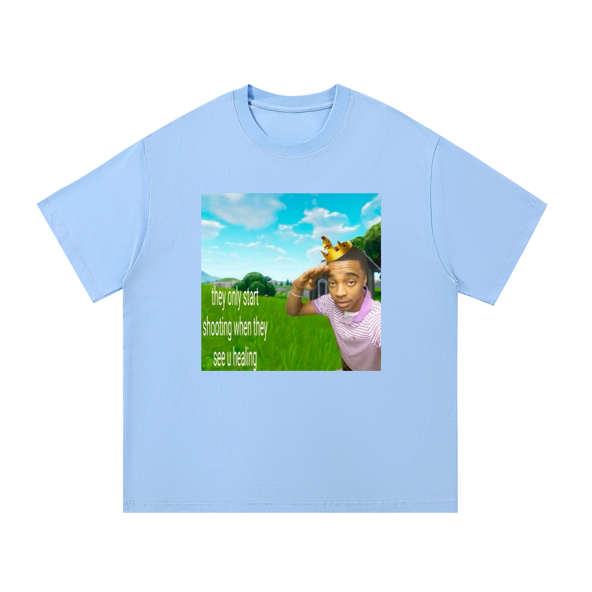 "they only start shootin when they see you healin" flight x fortnite graphic tee